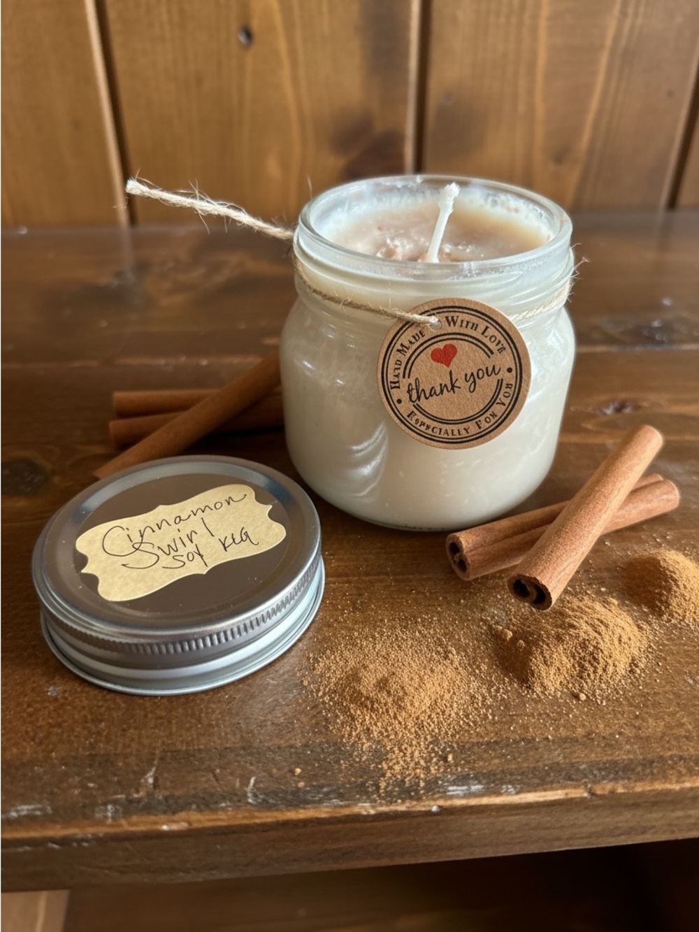 Handmade Handpoured Cinnamon Swirl- 8 oz Single Wick Soy Candle - Cream- NWT